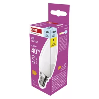   EMOS ZQ3E24 LED izzó Classic gyertya / E14 / 4,2 W (40 W) / 470 lm / Hideg fehér