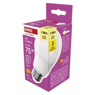   EMOS ZQ5E51 LED izzó Classic A60 / E27 / 9,5 W (75 W) / 1055 lm / meleg fehér