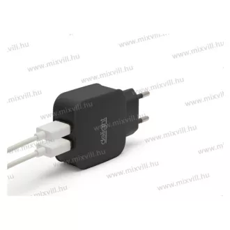   DELIGHT 55045-2BK USB Hálózati adapter, fekete, 2xUSB, 5V, 2,1A