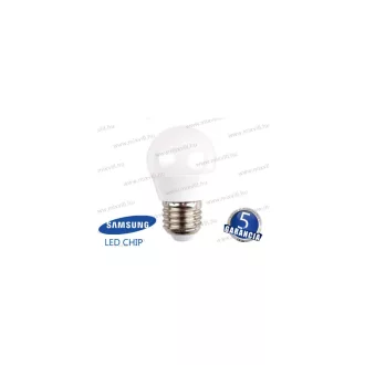   V-TAC SKU-261 LED lámpa E27 gömb 4,5W 3000K 470lm 180° vil.szög Samsung Chip 5 Év Garancia A+