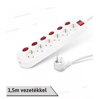   Delight 20248B 6-os elosztó hosszabbító 6 dugalj kapcsolóval 250V, 16A ,1,5 m vezeték