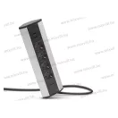 Sarokelosztó, 2xUSB és 4x250V aljzat 16A, 2,1A, alumínium ház, 20484,