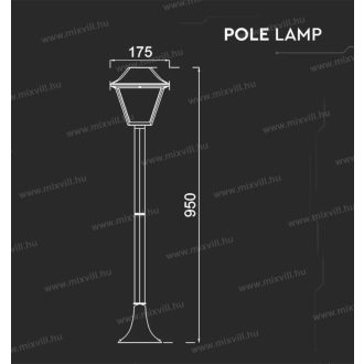   V-TAC SKU-8687 fekete kültéri álló lámpa E27 foglalattal 95cm magas IP44