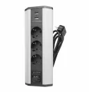 OMU system COR6 3G2U sarokelosztó 3x2+F schucko/2xUSB 2,1A, ezüst, 220-240VAC 16A, 1,8m kábel