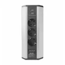 OMU system COR6 3G2U sarokelosztó 3x2+F schucko/2xUSB 2,1A, ezüst, 220-240VAC 16A, 1,8m kábel