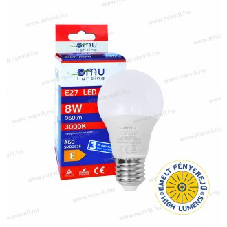   OMU Lighting LB LED izzó E27 A60 8W 960lm 3000K meleg fehér emelt fényerejű 3 év garancia