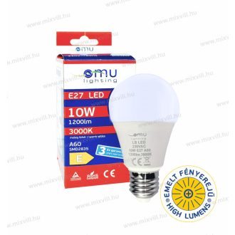   OMU Lighting LB LED izzó E27 A60 10W 1200lm 3000K meleg fehér 3 év garancia emelt fényerejű