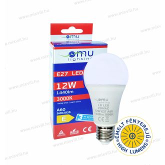  OMU Lighting LED izzó E27 A60 12W 1440lm 3000K meleg fehér emelt fényerejű garancia 3 év