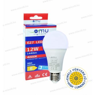   OMU Lighting LED izzó E27 A60 12W 1440lm 4000K természetes fehér emelt fényerejű garancia 3 év
